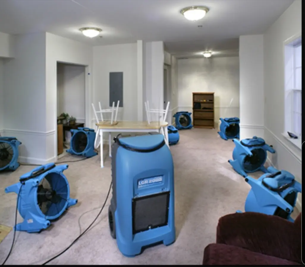 Air movers and dehumidifier setup for Water Damage Restoration in Romulus